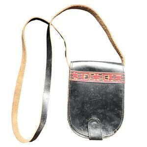 Vintage Handmade Black Tooled Leather Camera Crossbody Bag Purse Handbag Ethnic
